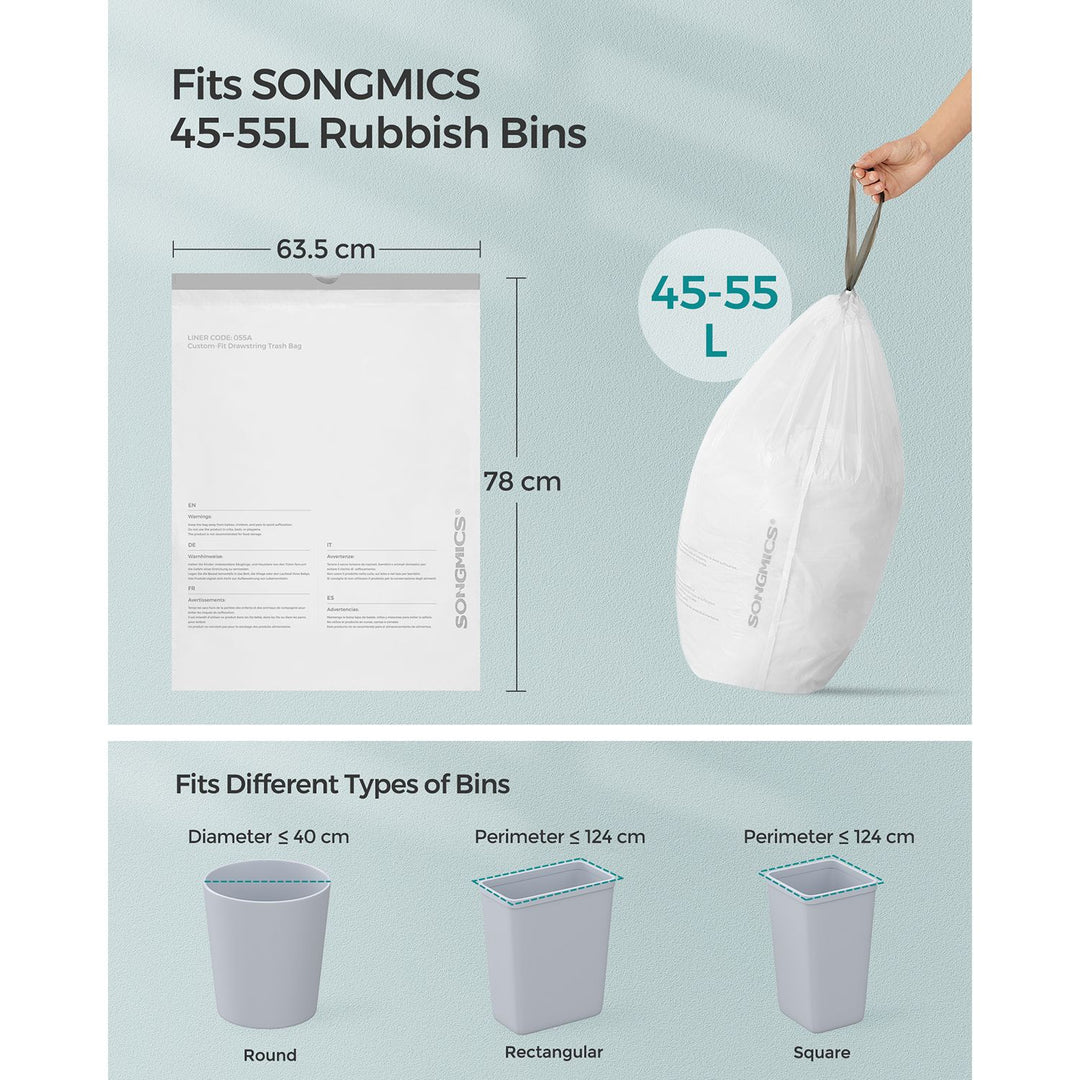45-55L Drawstring Rubbish Bags 3 Rolls 120 Pieces