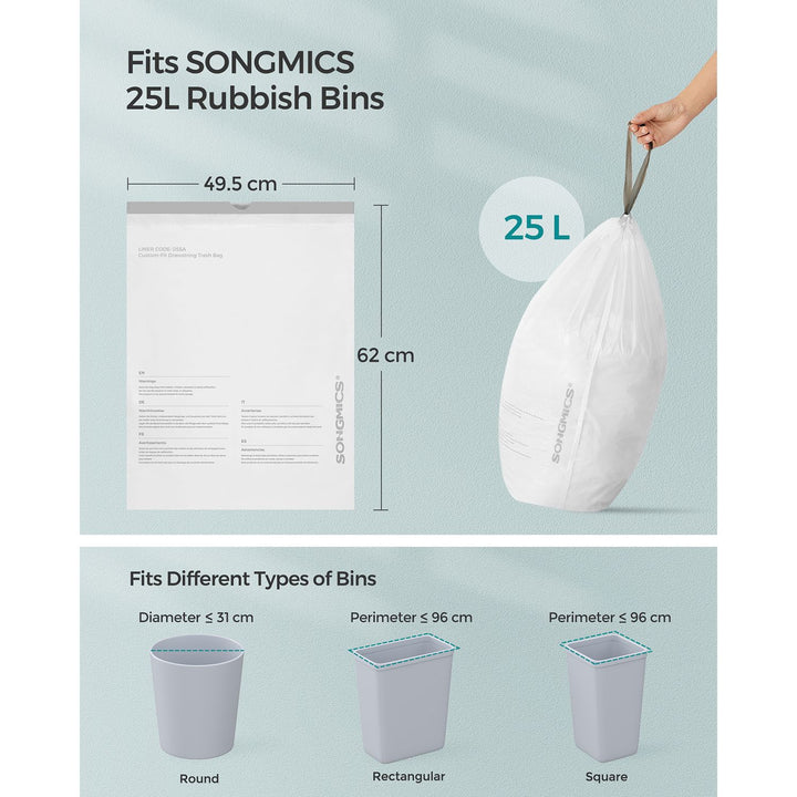 25L Drawstring Rubbish Bags 1 Roll 40 Pieces