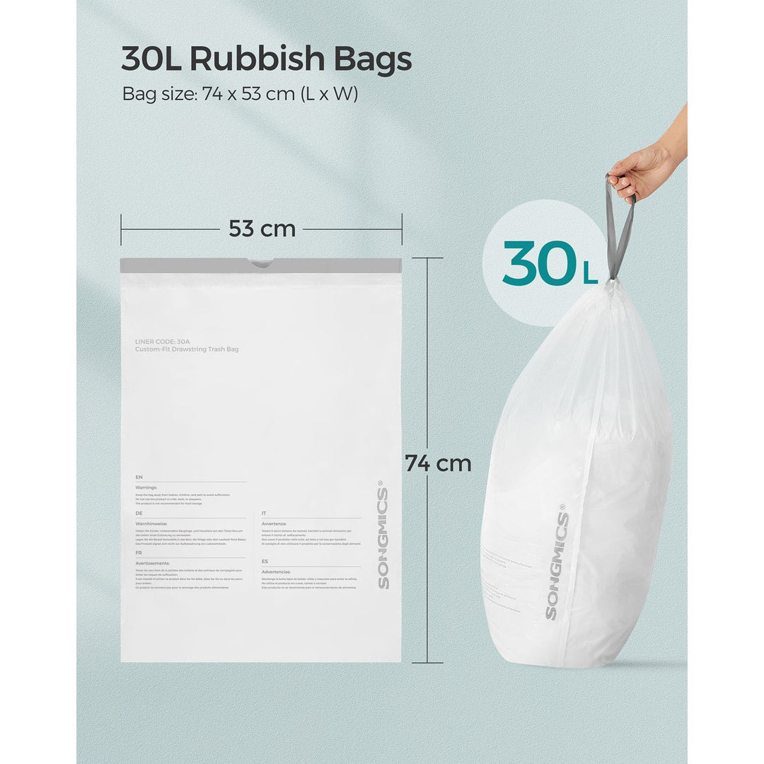 30L Drawstring Bin Bags 4 Rolls 180 Pieces