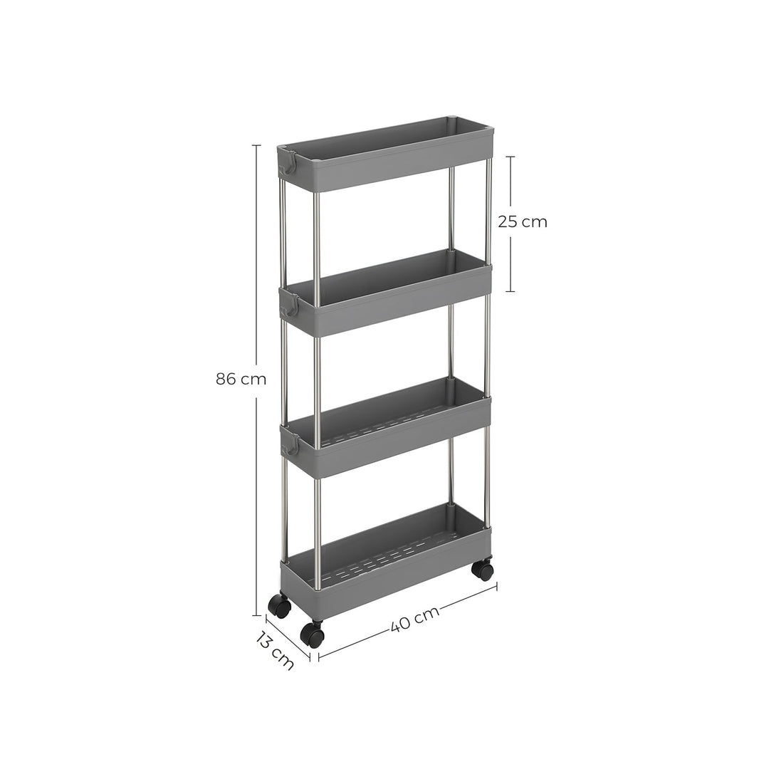 Grey 4-Tier Slim Plastic Storage Cart