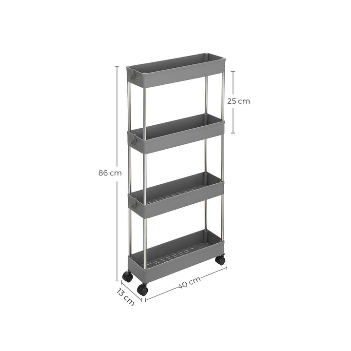 Grey 4-Tier Slim Plastic Storage Cart