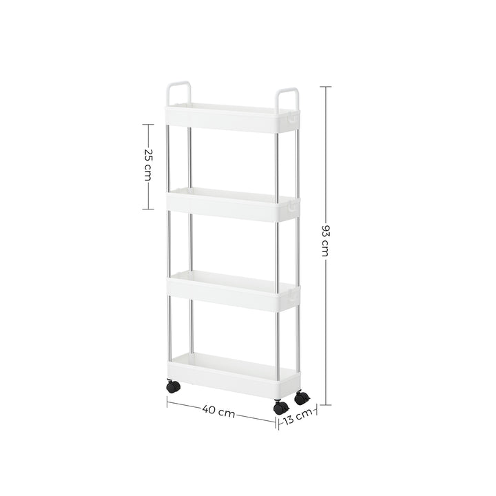 White Narrow Storage Cart with 4 Baskets & Handle