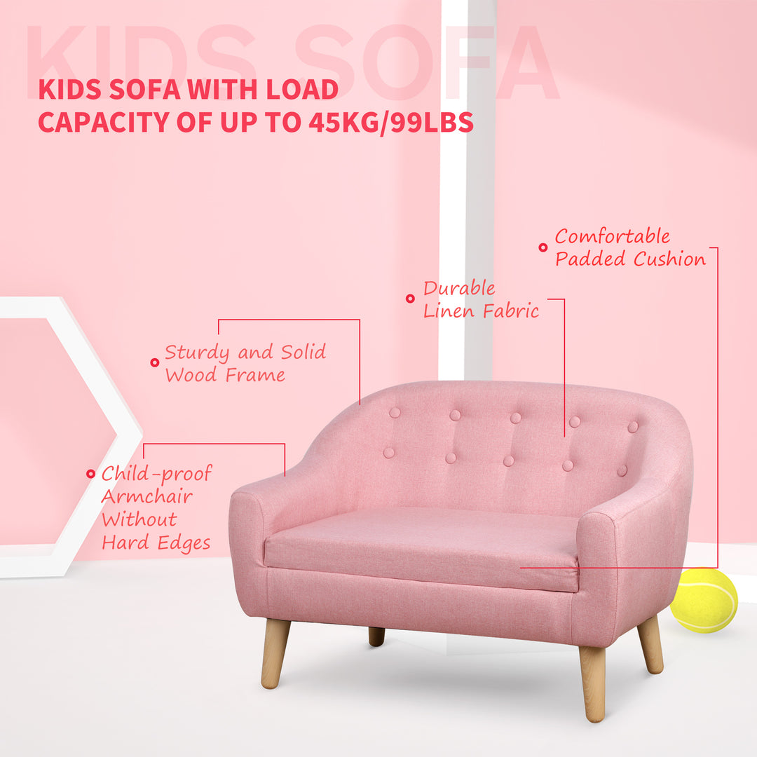 Kids Mini Sofa Children Armchair Seating Chair Bedroom Playroom Furniture Wood Frame Pink