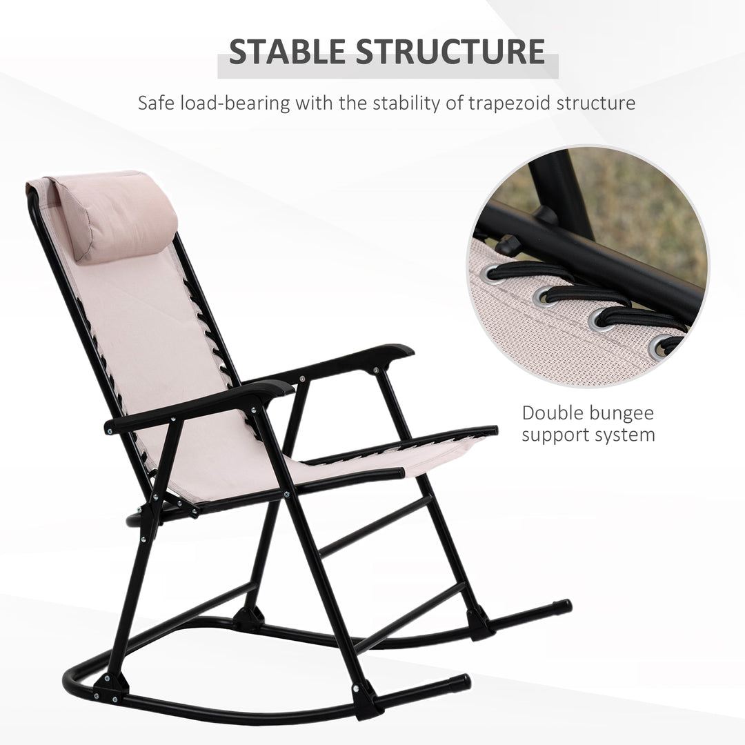 Garden Rocking Chair Folding Outdoor Adjustable Rocker Zero-Gravity Seat with Headrest Camping Fishing Patio Deck - Beige