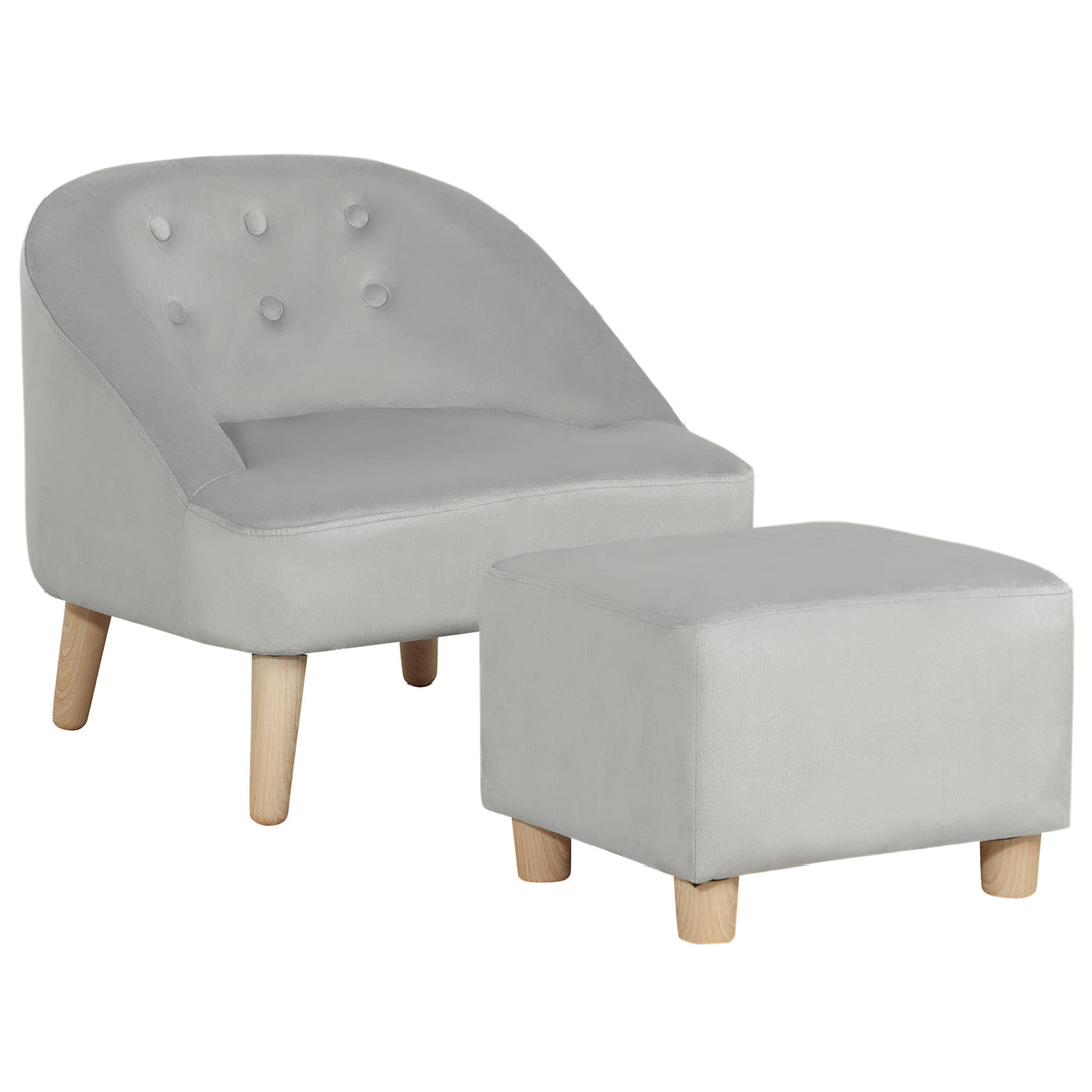 Toddler Chair, 2pcs Kids Sofa Set, Sofa &amp; Ottoman for Bedroom, Playroom, Boys and Girls, 3-5 years old, Grey