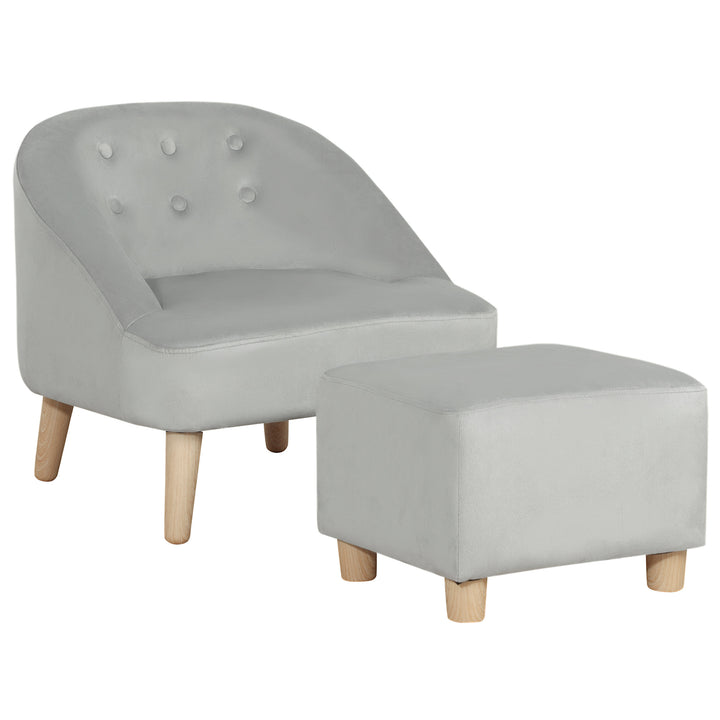 Toddler Chair, 2pcs Kids Sofa Set, Sofa &amp; Ottoman for Bedroom, Playroom, Boys and Girls, 3-5 years old, Grey