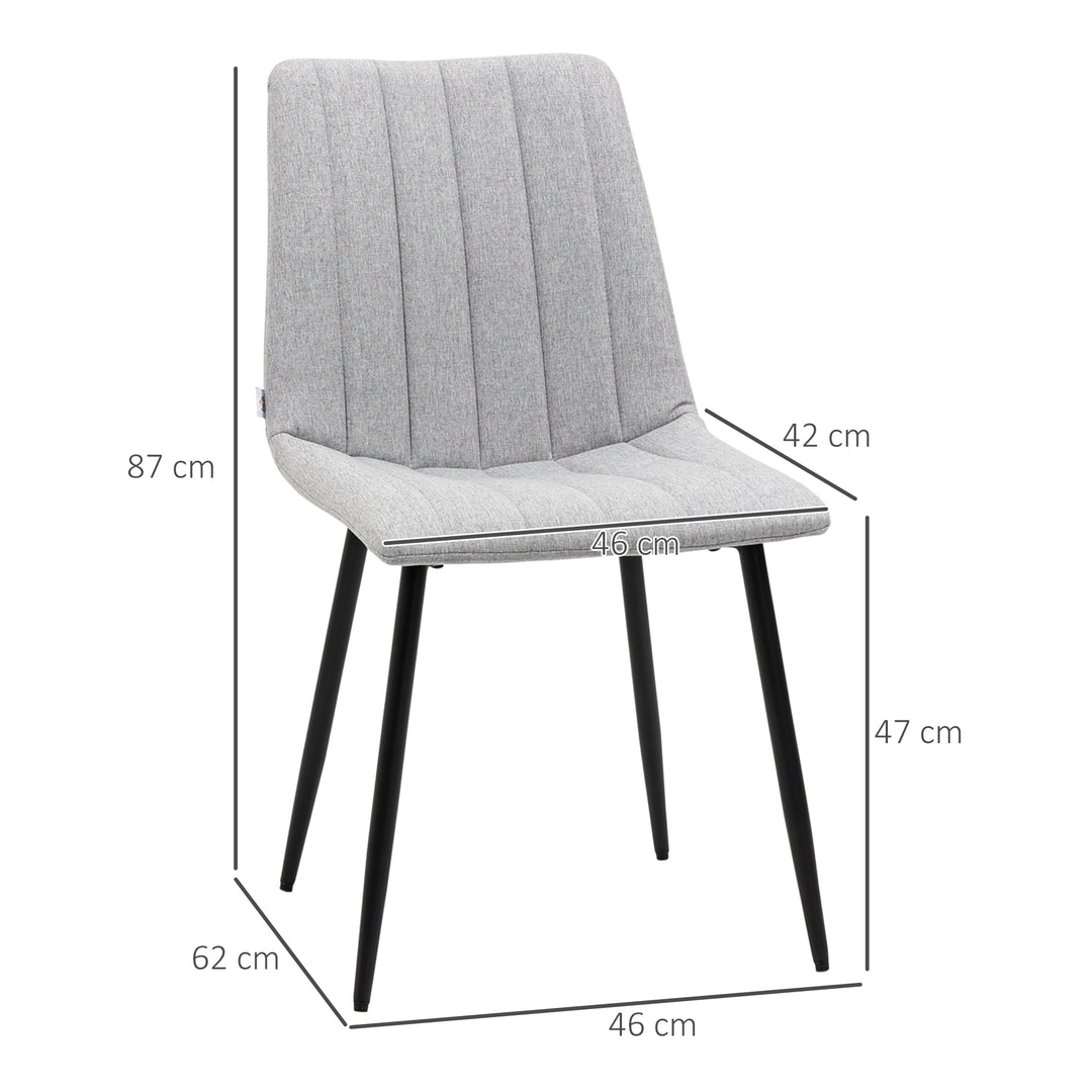 Grey Dining Chairs of 2, Modern Kitchen Chairs with Linen-touch Upholstery and Steel Legs for Living Room, Bedroom, Grey