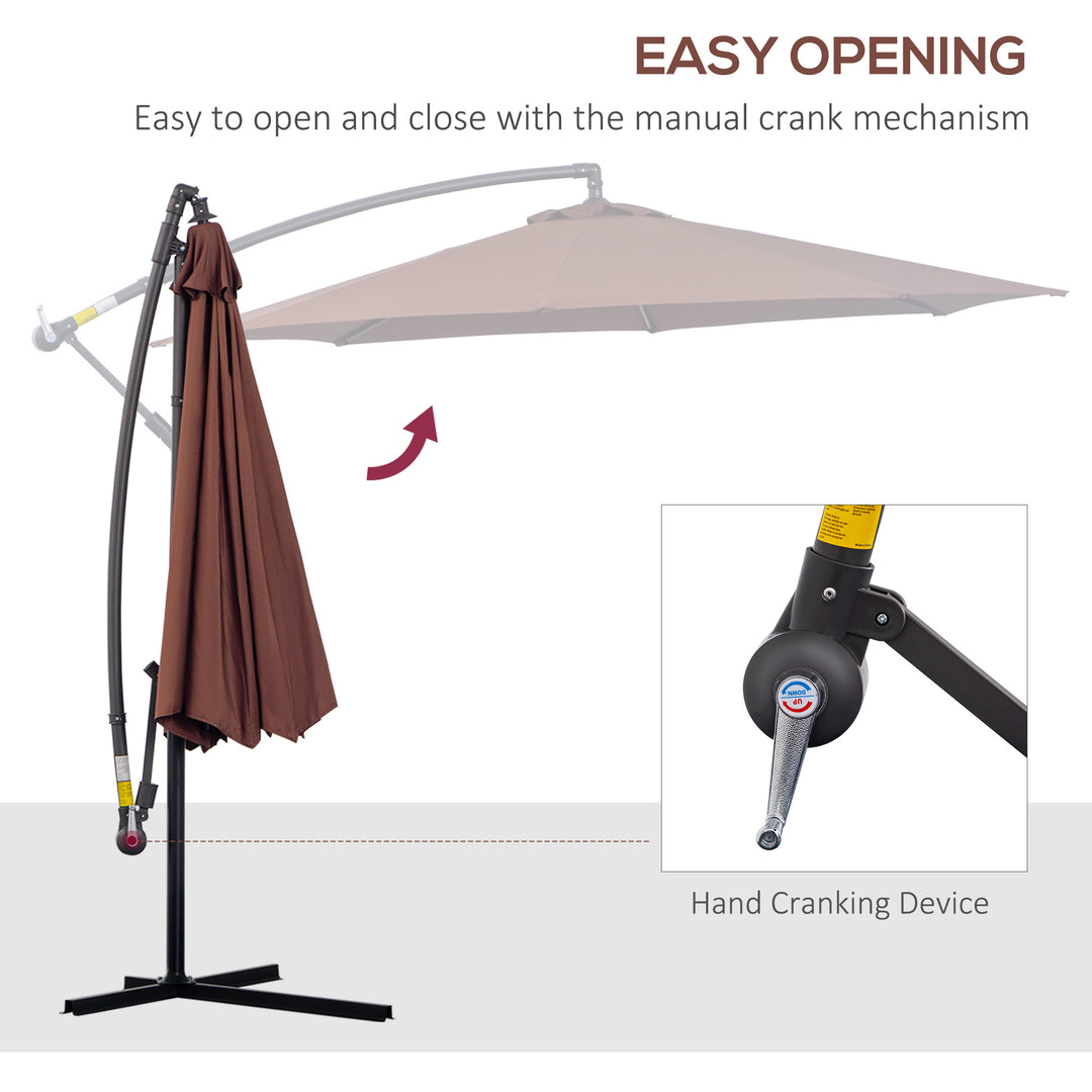 Outsunny 3 m Hanging Umbrella Parasol-Coffee