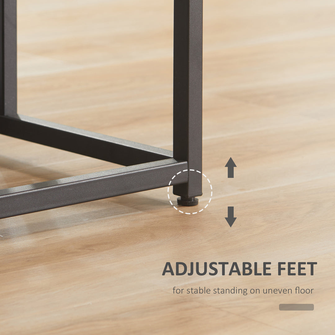 Side Table, Double Layer End Table, Modern Coffee Table with Steel Frame and Adjustable Non-Slip Feet for Living room, Bedroom, Rustic Brown