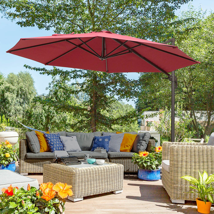 3m Cantilever Aluminium Frame 360 Rotation Hanging Parasol w/ Cross Base Wine Red