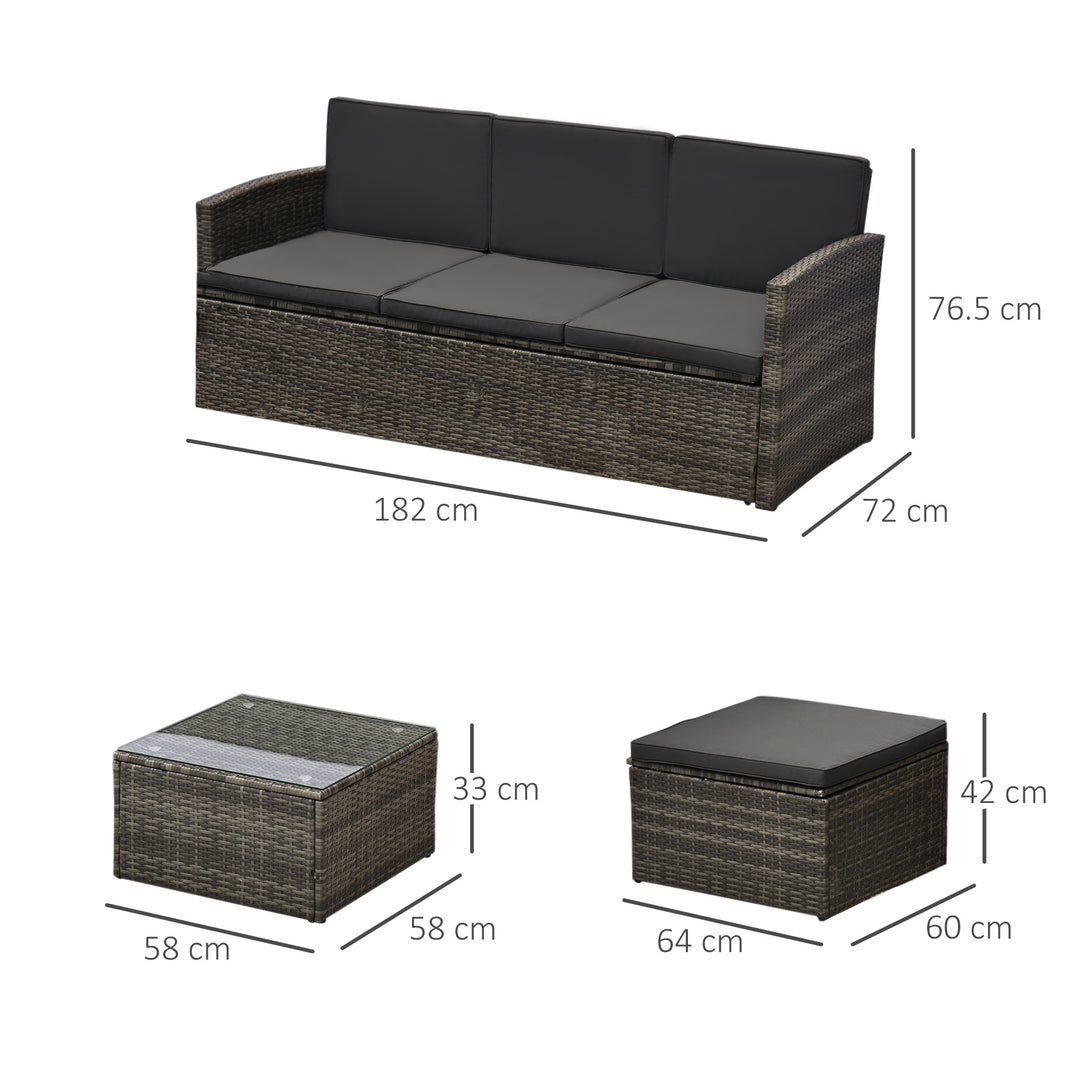 4-Seater Outdoor Garden Rattan Furniture Set w/ Table Grey