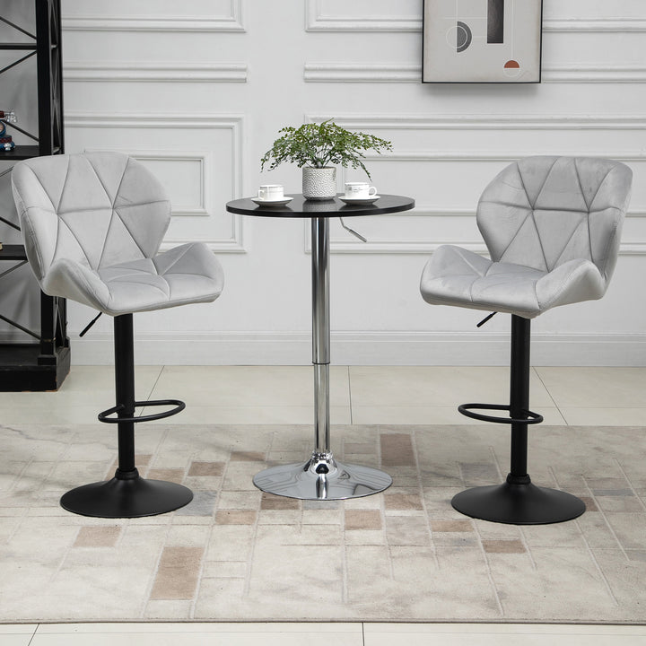 Bar Stool Set of 2 Fabric Adjustable Height Armless Upholstered Counter Chairs with Swivel Seat, Light Grey