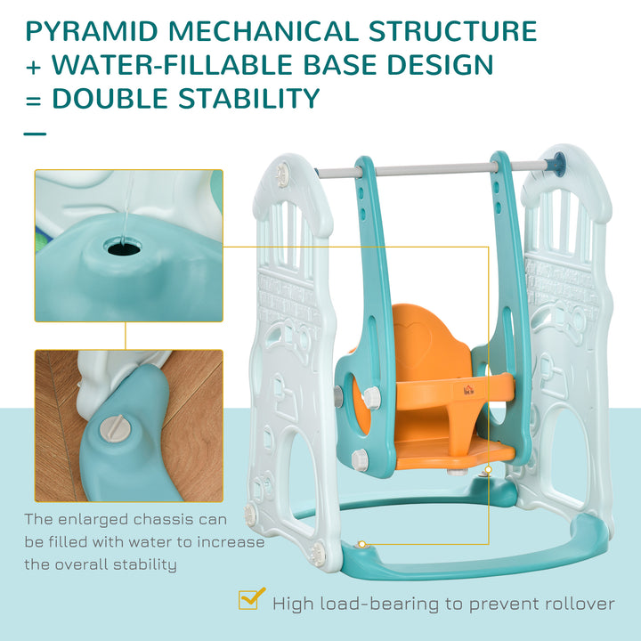 3 in 1 Kids Slide and Swing Set Playset Activity Center with Basketball Hoop Adjustable Height Water-fillable Base Toddler Climber Playground
