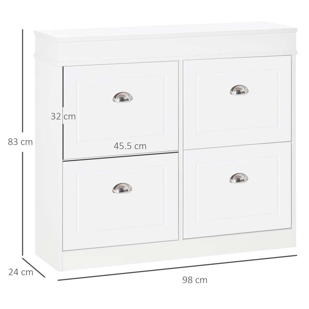 HOMCOM Shoe Cabinet with 4 Flip Drawers Wood Tipping Bucket Narrow Storage Cupboard with Adjustable Shelf Hall Organizer for Entrance Foyer White