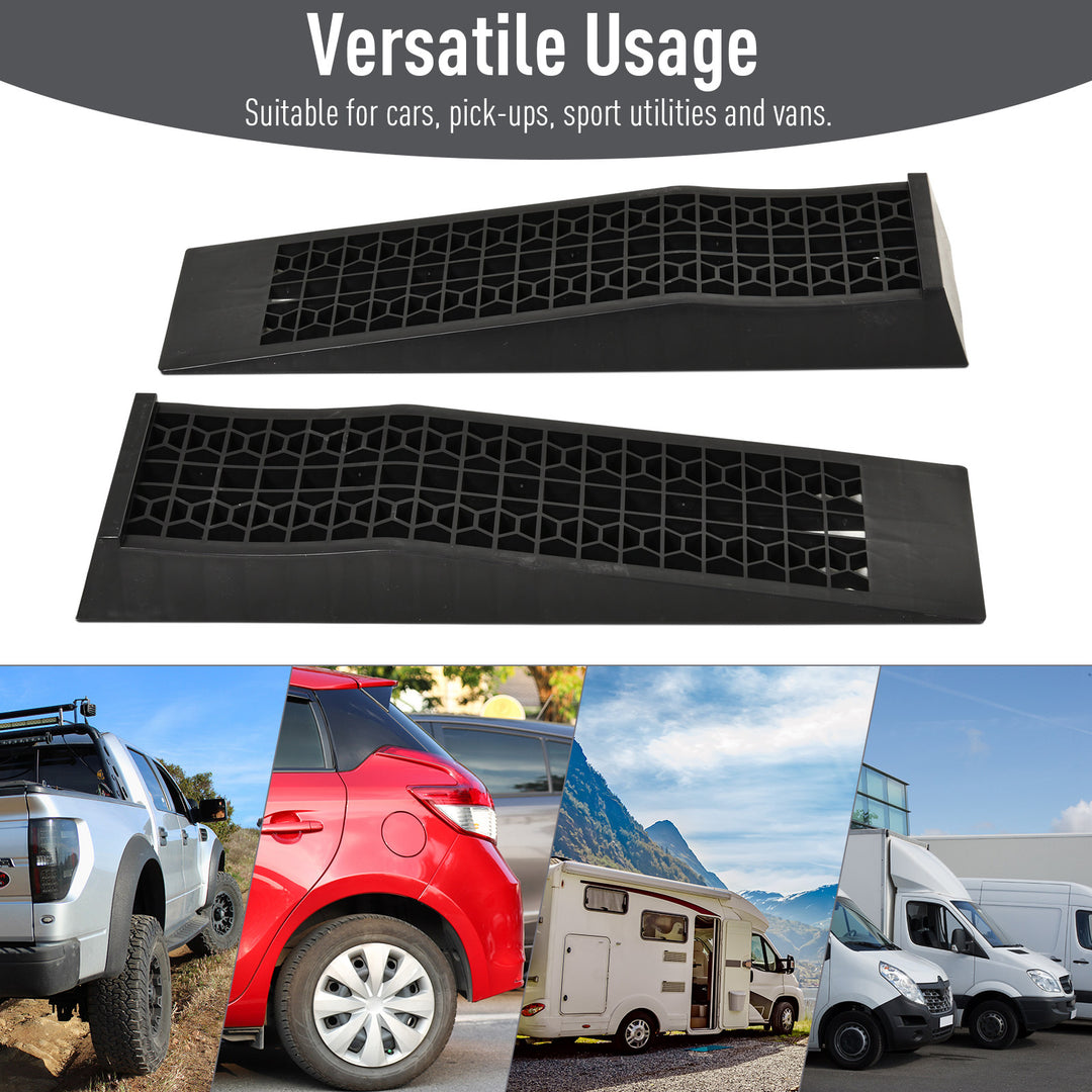 Pair of 2 Low Entrance Plastic Curb Ramps Anti-Slip Surface 3 Ton Capacity Garage Workshop Cars SUVs Small Vans