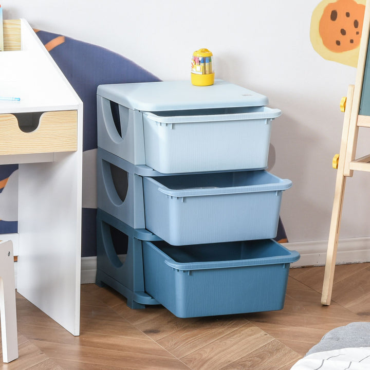 Kids Storage Units with Drawers 3 Tier Chest Vertical Dresser Tower Toy Organizer for  Nursery Playroom Kindergarten Blue