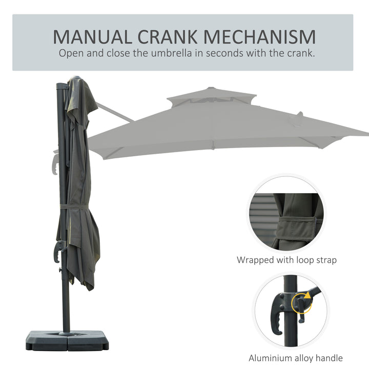 3 x 3(m) Garden Cantilever Roma Parasol with Crank and Tilt, Square Overhanging Patio Umbrella with 360° Rotation, Sun Shade Canopy with Base