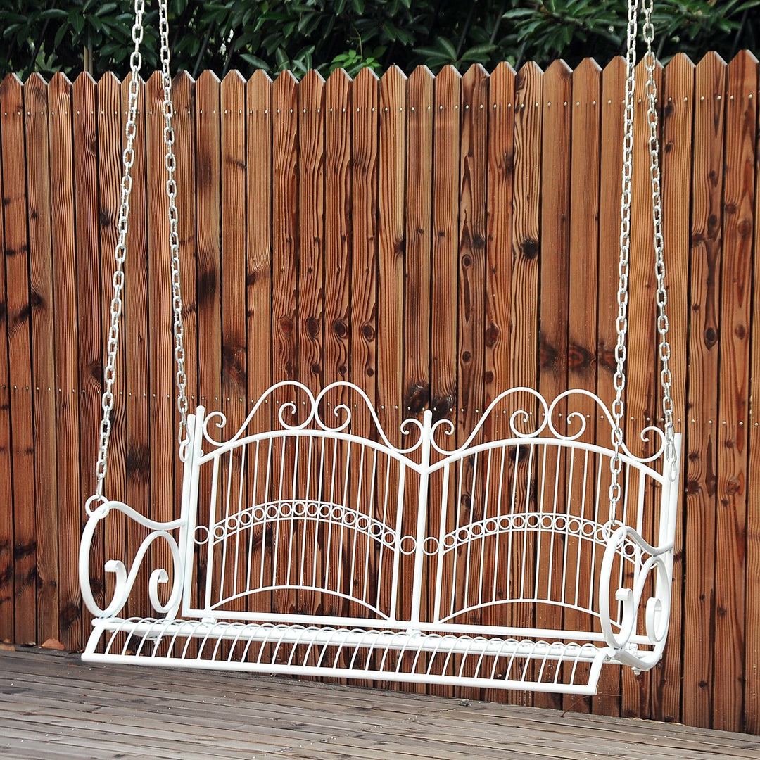 Metal 2-Seater Outdoor Garden Swing Bench White