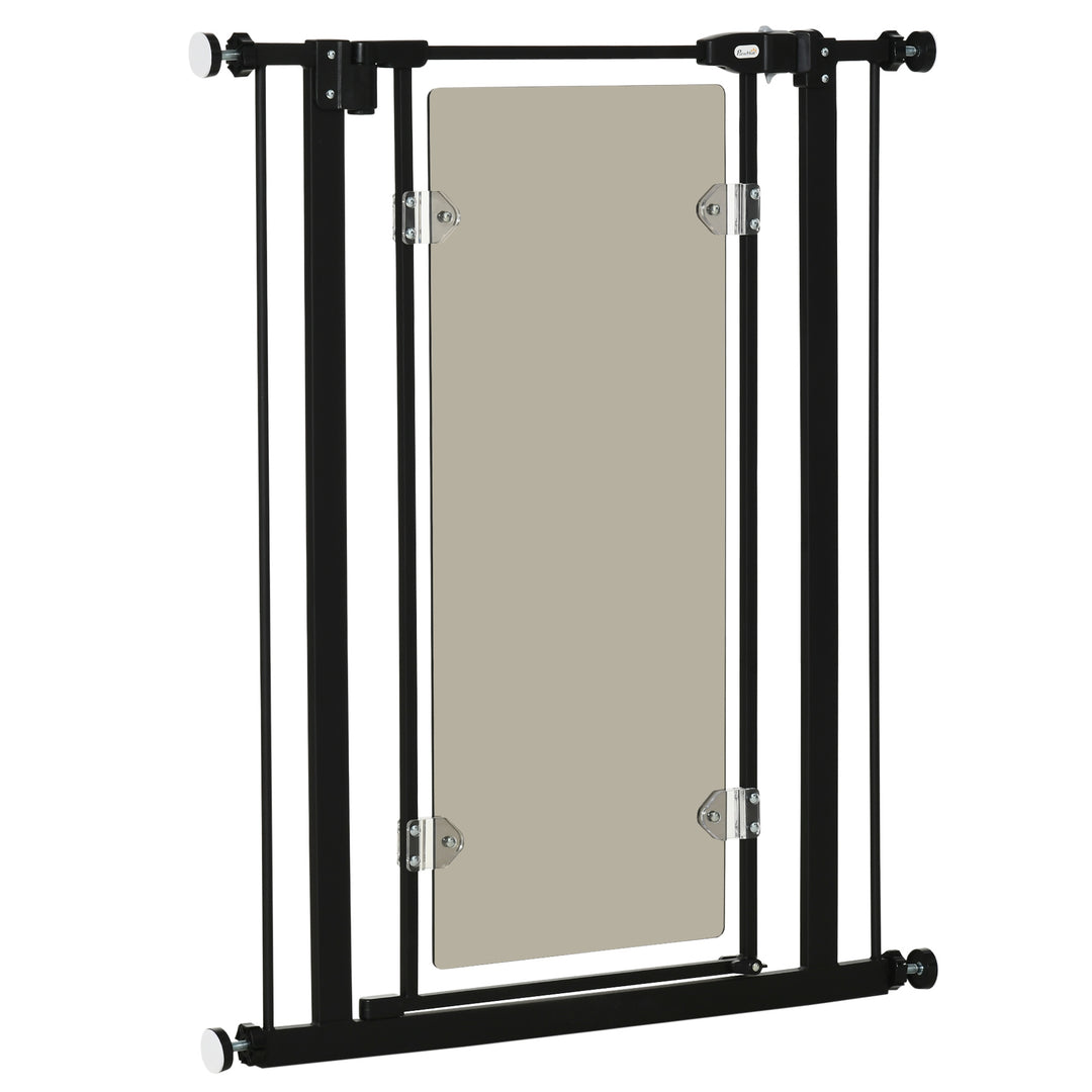 PawHut Pressure Fit Pet Safety Gate, Auto-Close Dog Barrier Stairgate, Double Locking, Acrylic Panel, for Doors, Hallways, Openings 76-82 cm, Black