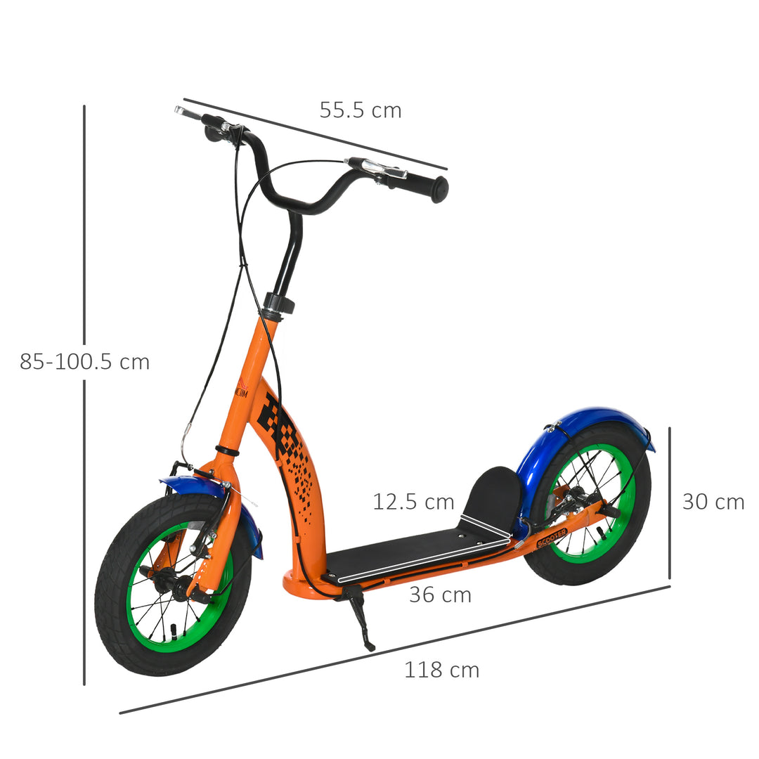 Kids Kick Scooter, Push Scooter, Adjustable Height, Front Rear Dual Brakes, 12-Inch Inflatable Rubber Wheels, for 5+ Years, Orange