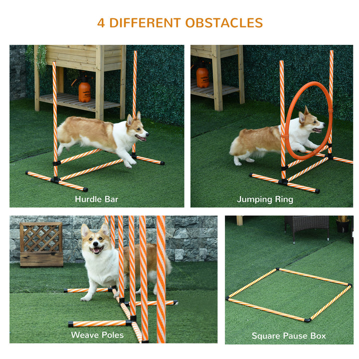 PawHut Pet Agility Training Equipment Dog Play Run Jump Hurdle Bar Obedience Training Set with Adjustable Height Jump Ring Square Pause Box Carry Bag