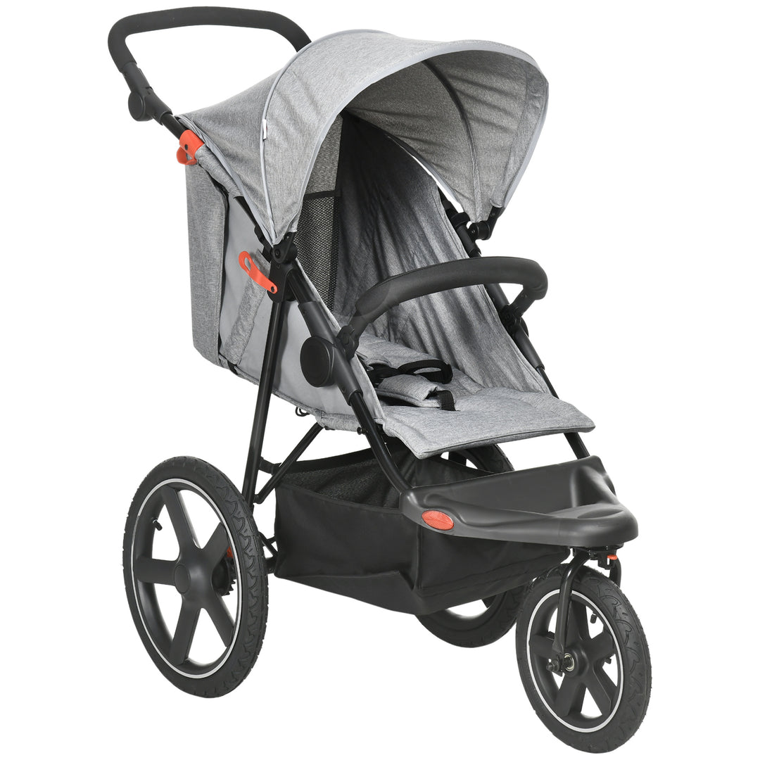 Foldable Three-Wheeler Baby Stroller w/ Canopy, Storage Basket - Grey