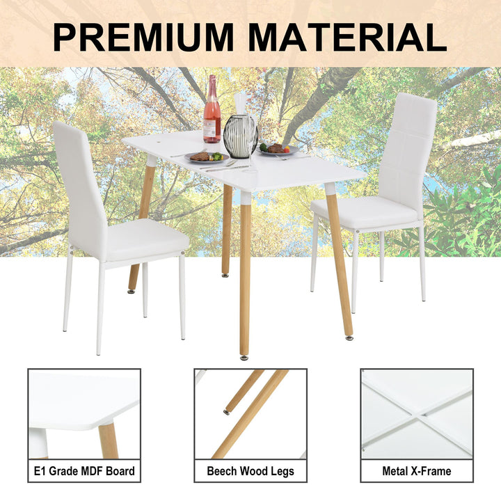 Scandinavian Style Dining Table w/ Wood Legs Adjustable Feet Elegant Home Office Dining Clean Stylish White