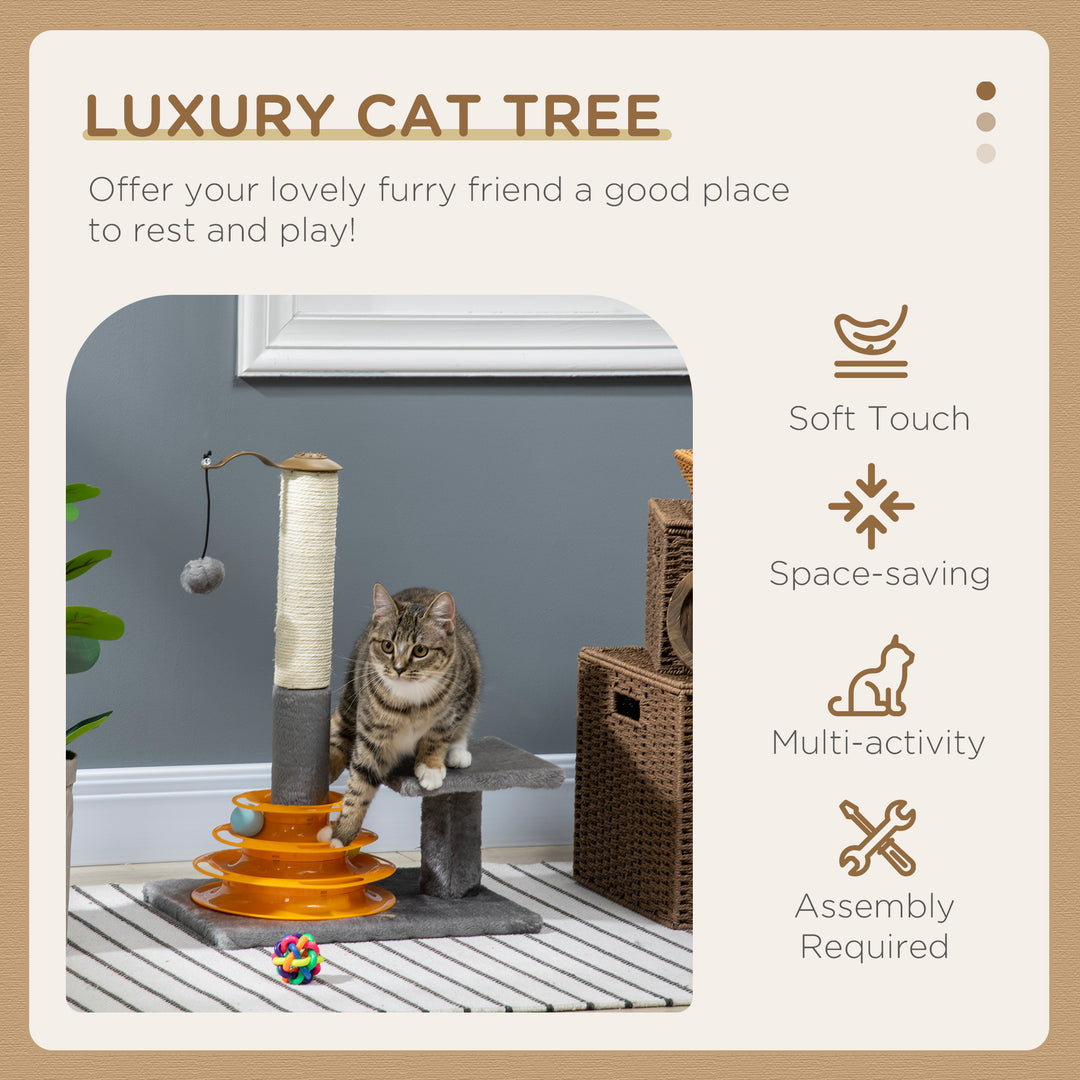 PawHut Cat Tree Tower Activity Center Climbing Stand Kitten House Furniture with Scratching Posts Toy abd Perch 56cm Grey