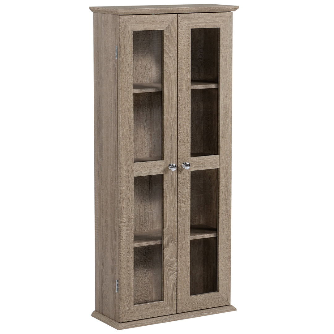 HOMCOM Media Cabinet - Holds up to 100 CDs, 4-Tier CD Storage Unit, Modern Bookcase with Magnetic Doors and Wide Base for Home, Brown