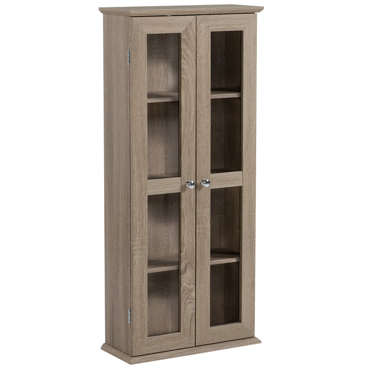 HOMCOM Media Cabinet - Holds up to 100 CDs, 4-Tier CD Storage Unit, Modern Bookcase with Magnetic Doors and Wide Base for Home, Brown