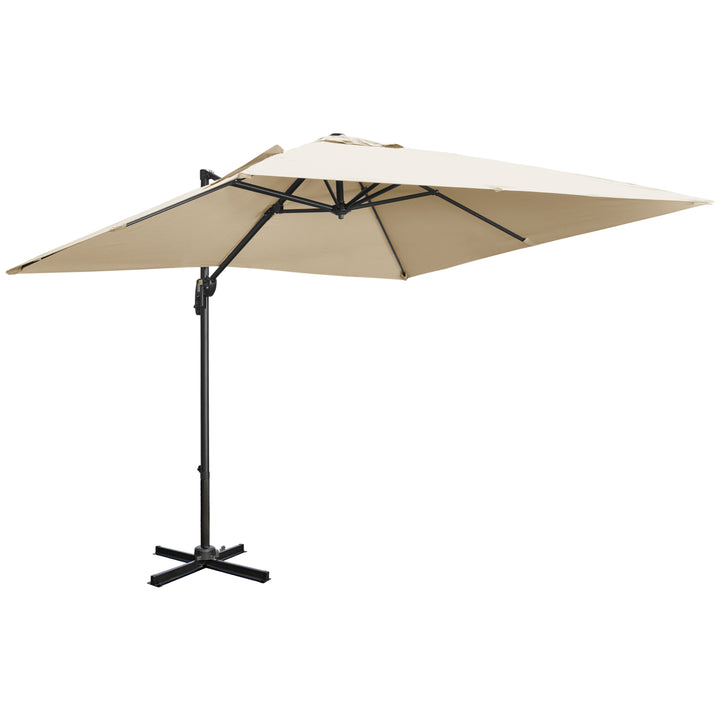 2.7 x 2.7 m Cantilever Parasol, Square Overhanging Umbrella with Cross Base, Crank Handle, Tilt, 360° Rotation, Aluminium Frame, Cream White