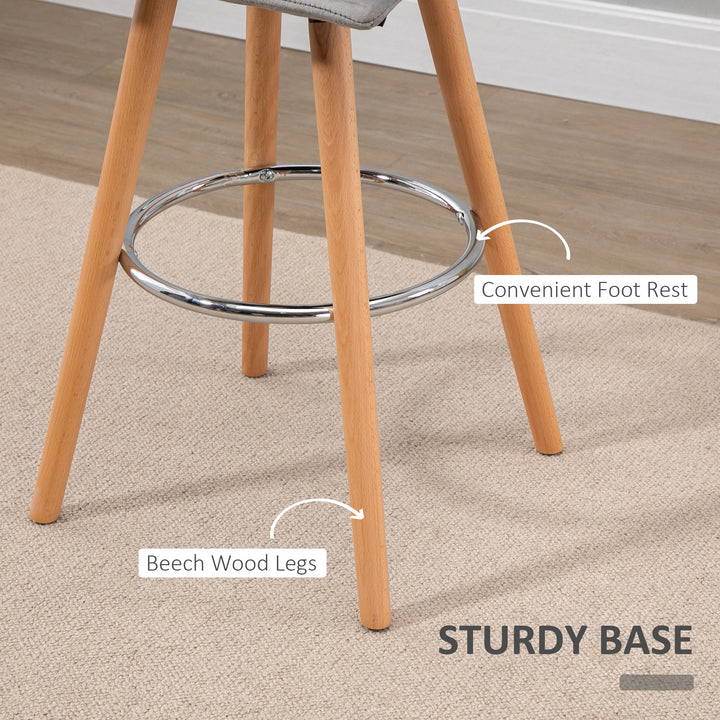 Bar stool Set of 2 Armless Upholstered Counter Height Bar Chairs with Wood Legs &amp; Footrest, Grey