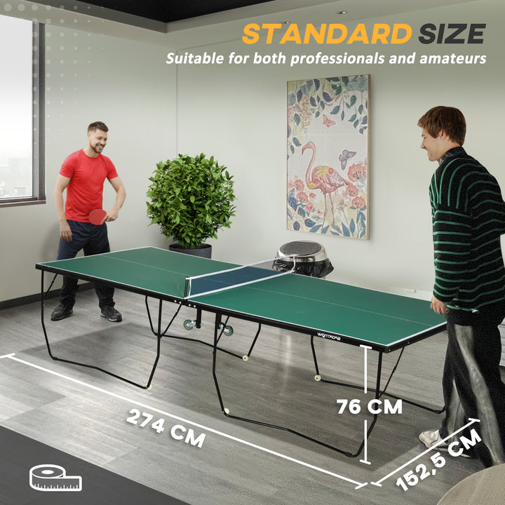 SPORTNOW 9FT Outdoor Folding Table, Tennis Table, with 8 Wheels, for Indoor and Outdoor Use - Green