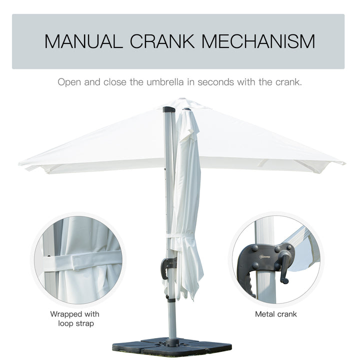 3m Cantilever Roma Parasol Aluminium Frame 360 Rotation Hanging Parasol with/ Cross Base White