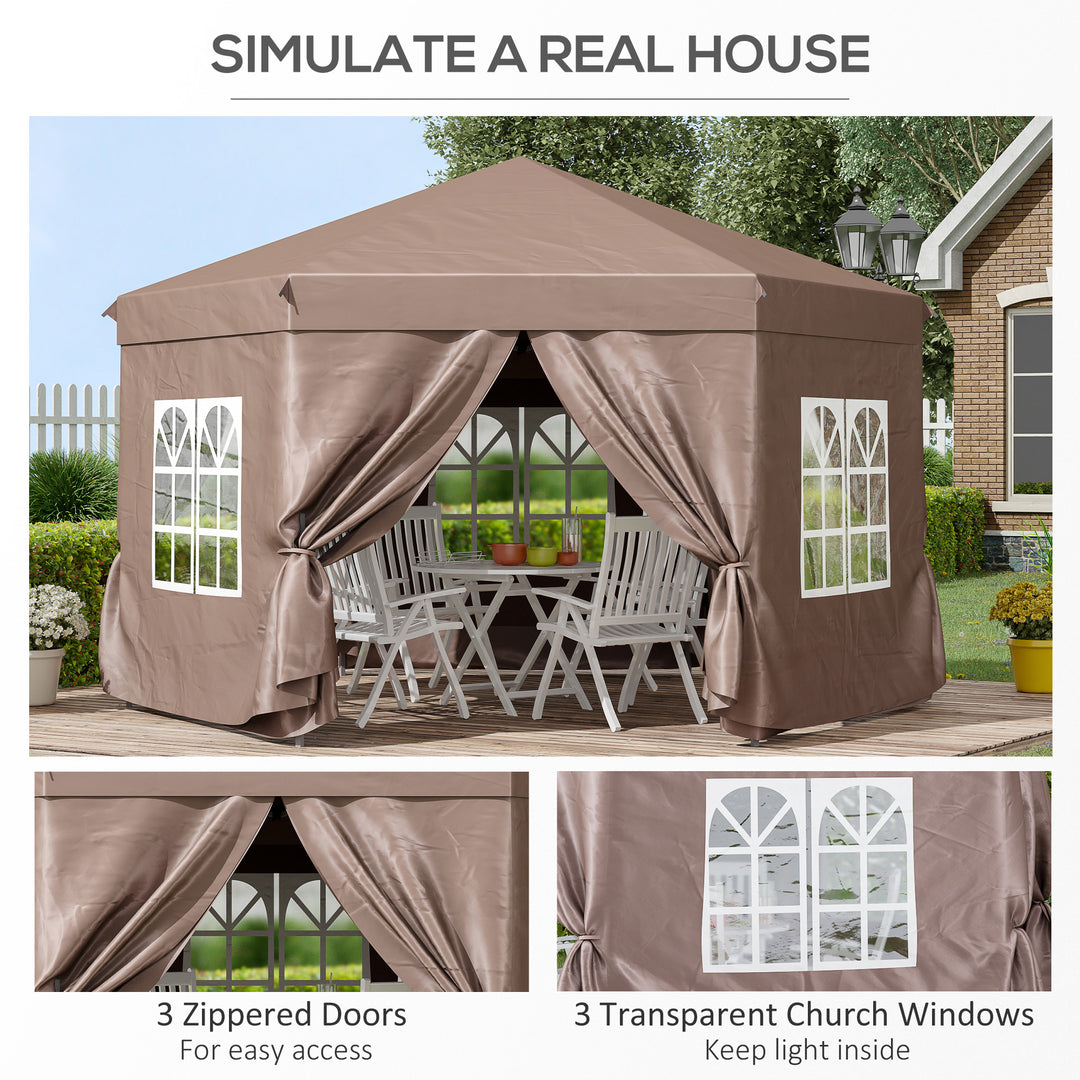 4m x 4m Hexagonal Metal Frame Garden Gazebo Brown