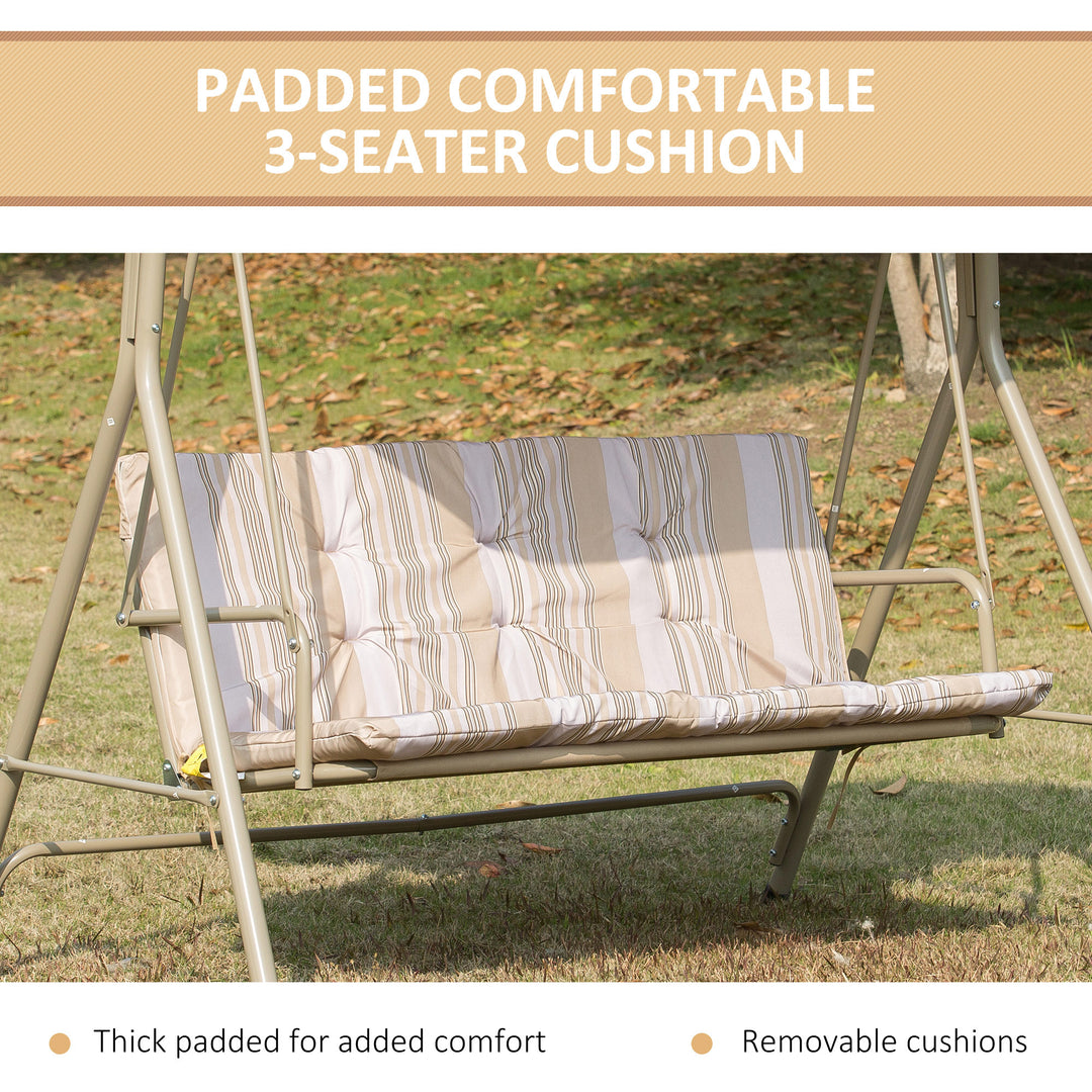 3 Seater Garden Swing Chair Patio Rocking Bench w/ Tilting Canopy, Removable Cushion, Light Brown Top, Brown