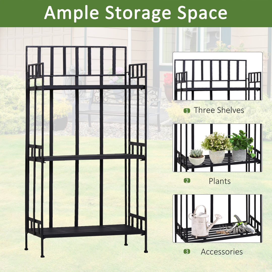 Retro 3-Tier Garden Plant Stand Plant Shelf Metal Flower Display Rack Bookshelf Bathroom Shelf