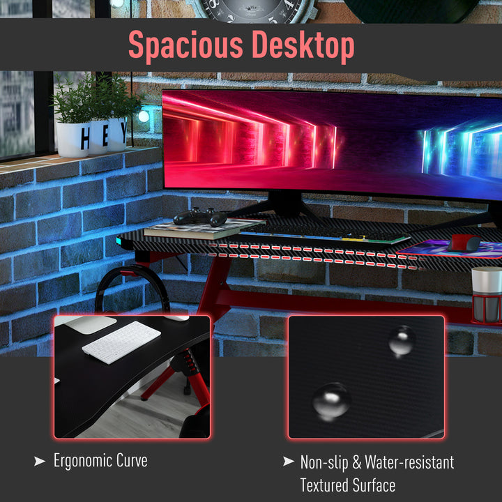 Gaming Desk with RGB LED Lights Racing Style Gaming Table with Cup Holder, Cable Management, Red