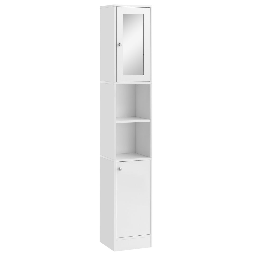 Tall Bathroom Storage Cabinet with Mirror, Freestanding Floor Cabinet Tallboy Unit with Adjustable Shelves, White