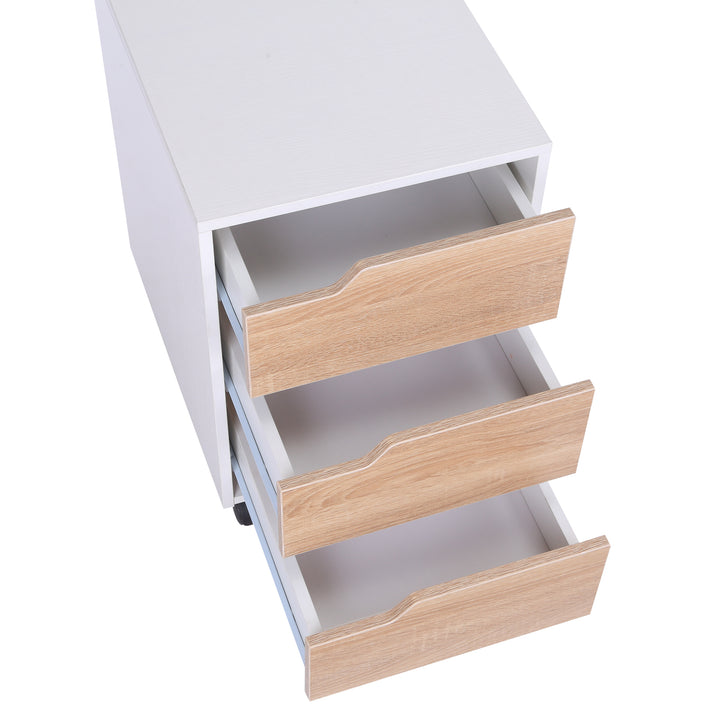 HOMCOM MDF Mobile File Cabinet pedestal with 3 Drawers Lockable Casters Oak and White