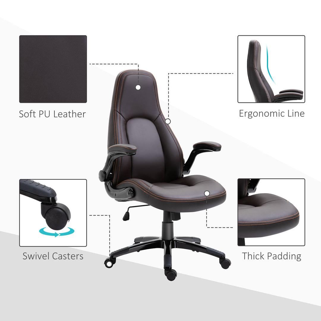 Vinsetto PU Leather Office Chair, Swivel Computer Desk Chair with Adjustable Height, Flip Up Armrests and Tilt Function, Dark Brown