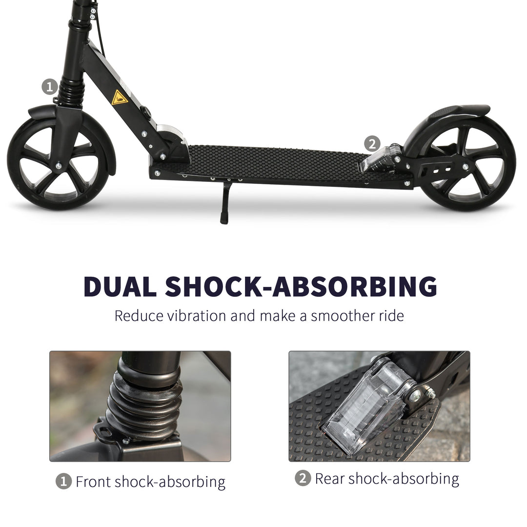 One-click Folding Kick Scooter for 14+ w/ Adjustable Handlebar, Push Scooter with Kickstand, Dual Brake System, Shock Absorber, Black