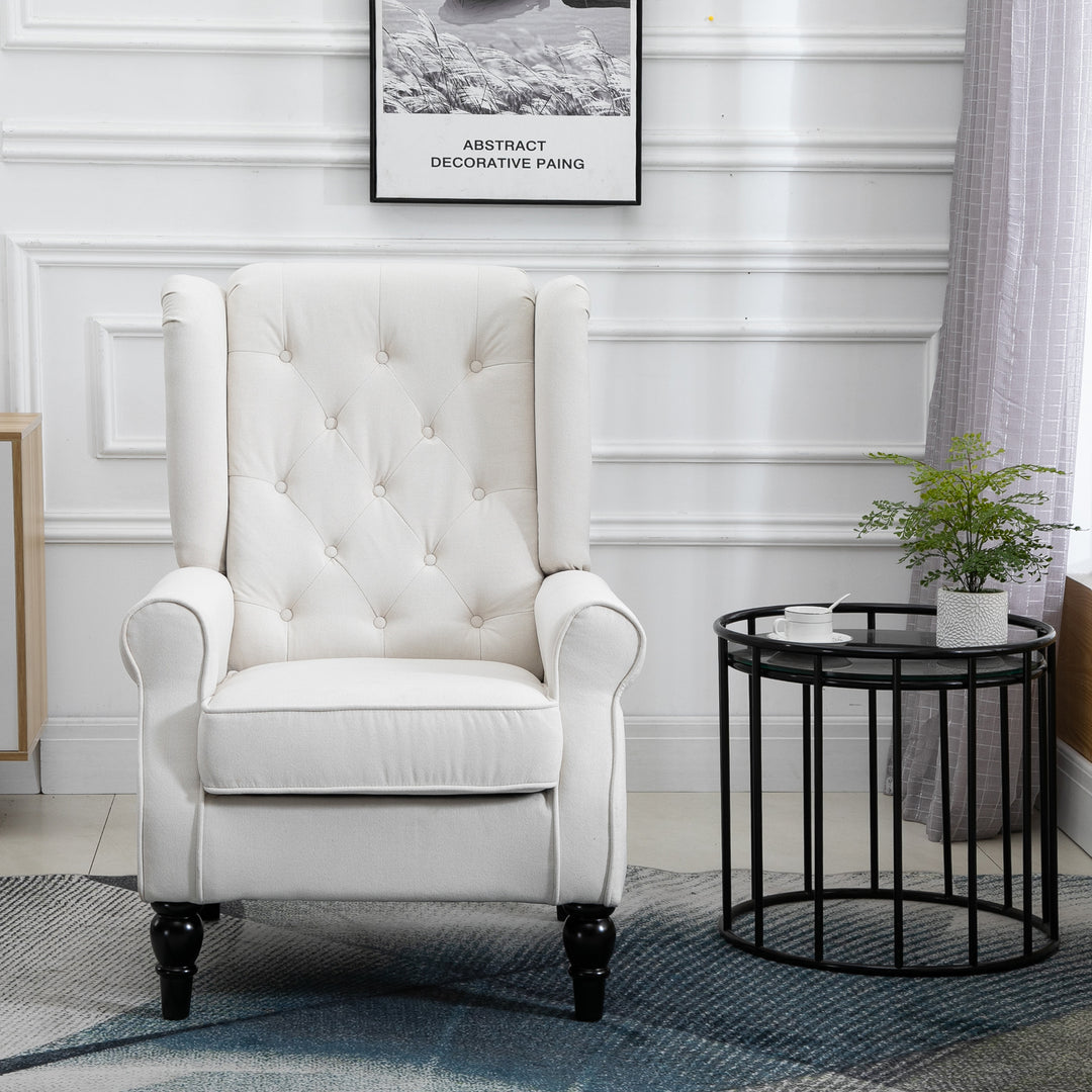 Wingback Accent Chair, Retro Upholstered Button Tufted Occasional Chair for Living Room and Bedroom, Cream White