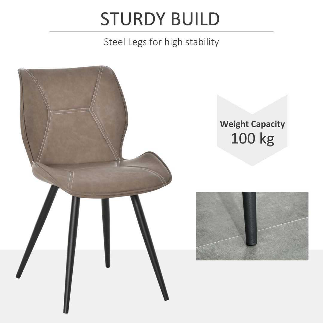 Set of 2 Contrast Stitched PU Leather Racing-Style Dining Chairs Accent Seat w/ Steel Legs Ergonomic Back Padding Home Living Room Brown