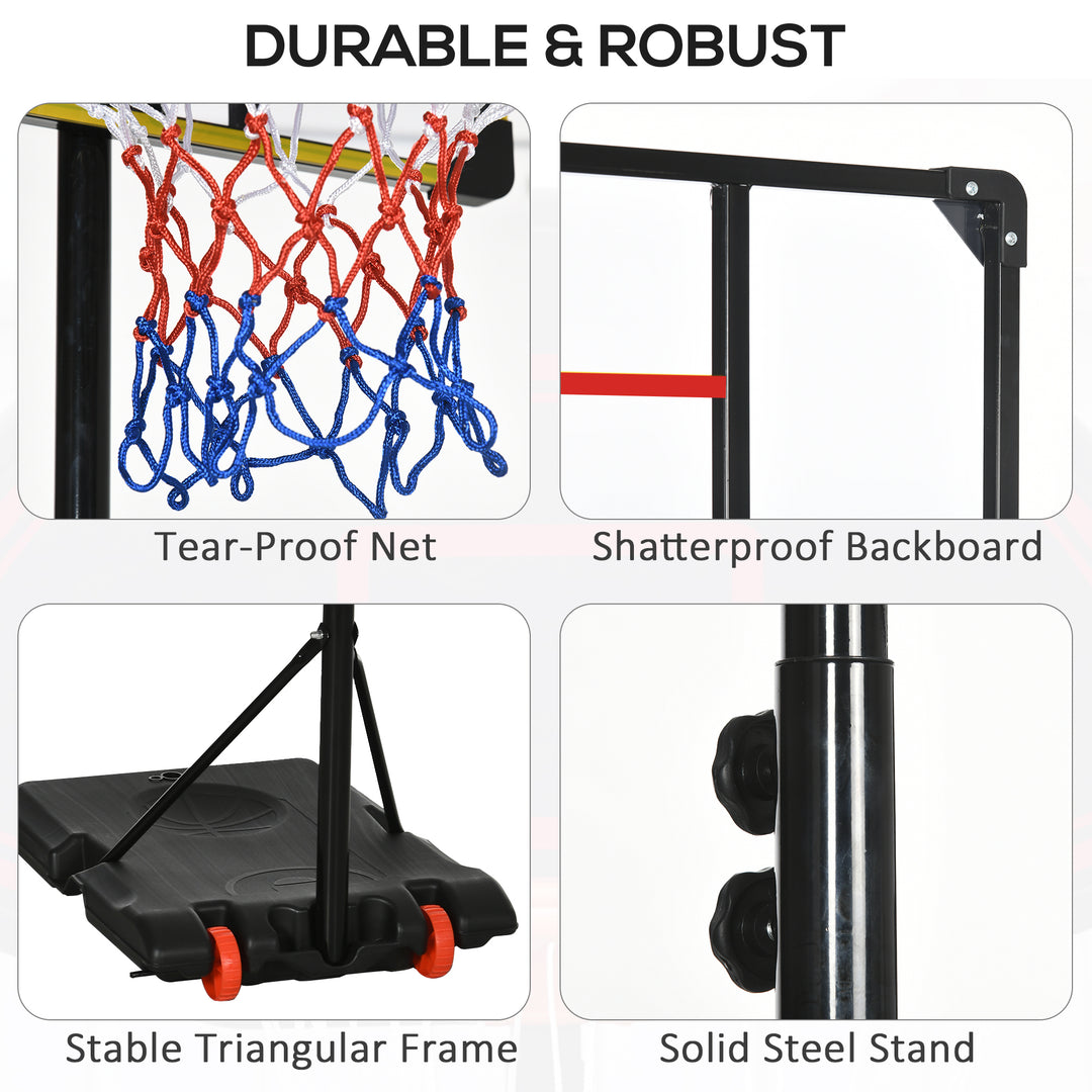 Height Adjustable Basketball Hoop and Stand for Kids with Sturdy Backboard and Weighted Base, Portable on Wheels, 1.8-2m