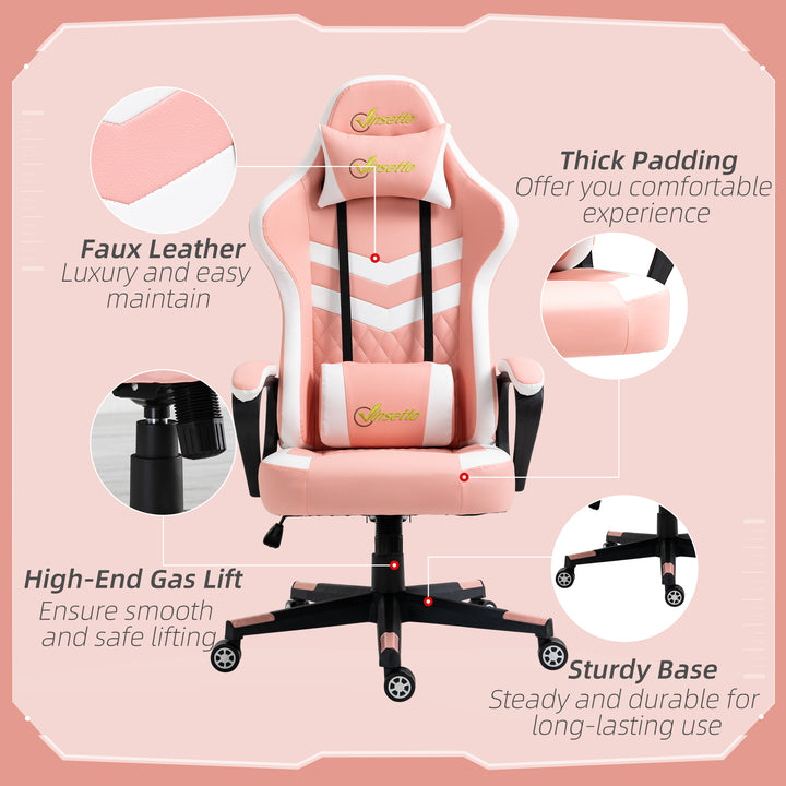 Vinsetto Racing Gaming Chair with Lumbar Support, Headrest, Swivel Wheel, Pink