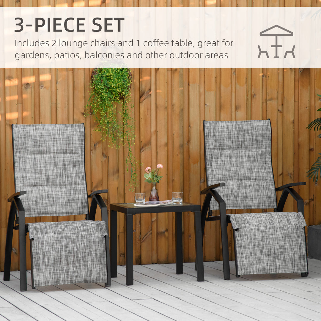 Lounger Chair Set of 3 with Adjustable Backrest and Footrest, Patio Chaise Lounge with Side Table, Grey