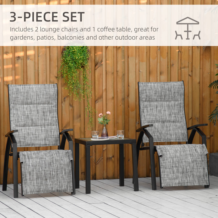 Lounger Chair Set of 3 with Adjustable Backrest and Footrest, Patio Chaise Lounge with Side Table, Grey