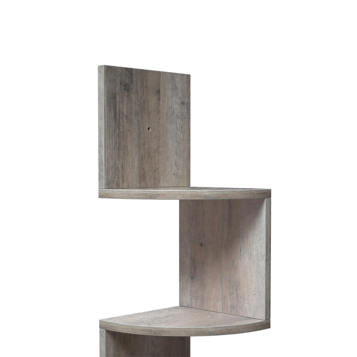 Greige Wall-Mounted Wooden Corner Bookshelf