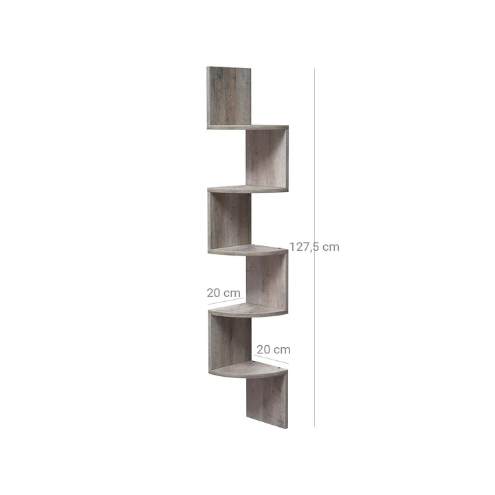 Greige Wall-Mounted Wooden Corner Bookshelf